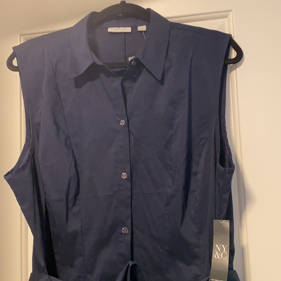 Navy blue sleeveless shirt dress - Picture 2 of 3